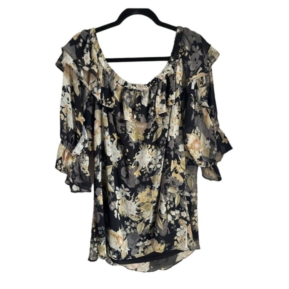NWOT City Chic Floral Blouse Shirt On/off Shoulder Ruffle Workwear Date 2XL #84